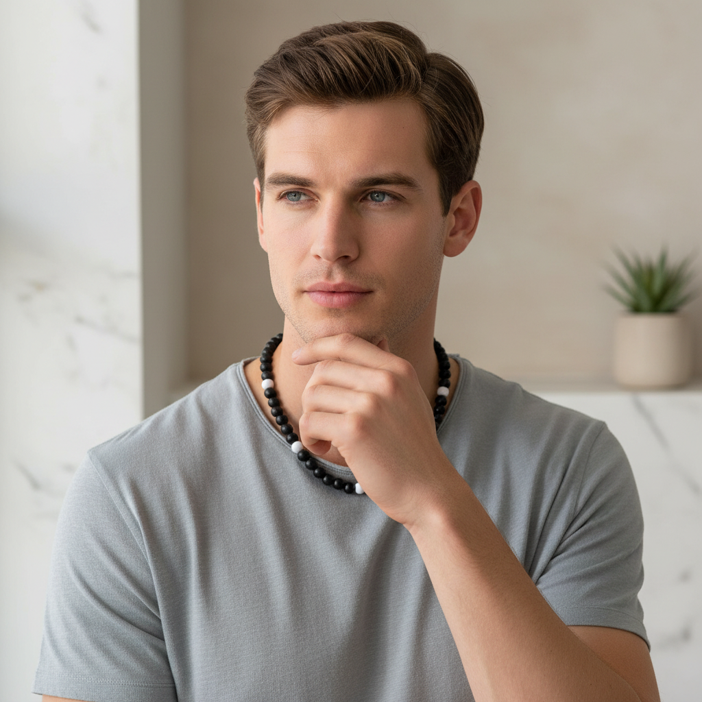 Buy the Mens Black and White Wood Necklace | JaeBee Jewelry