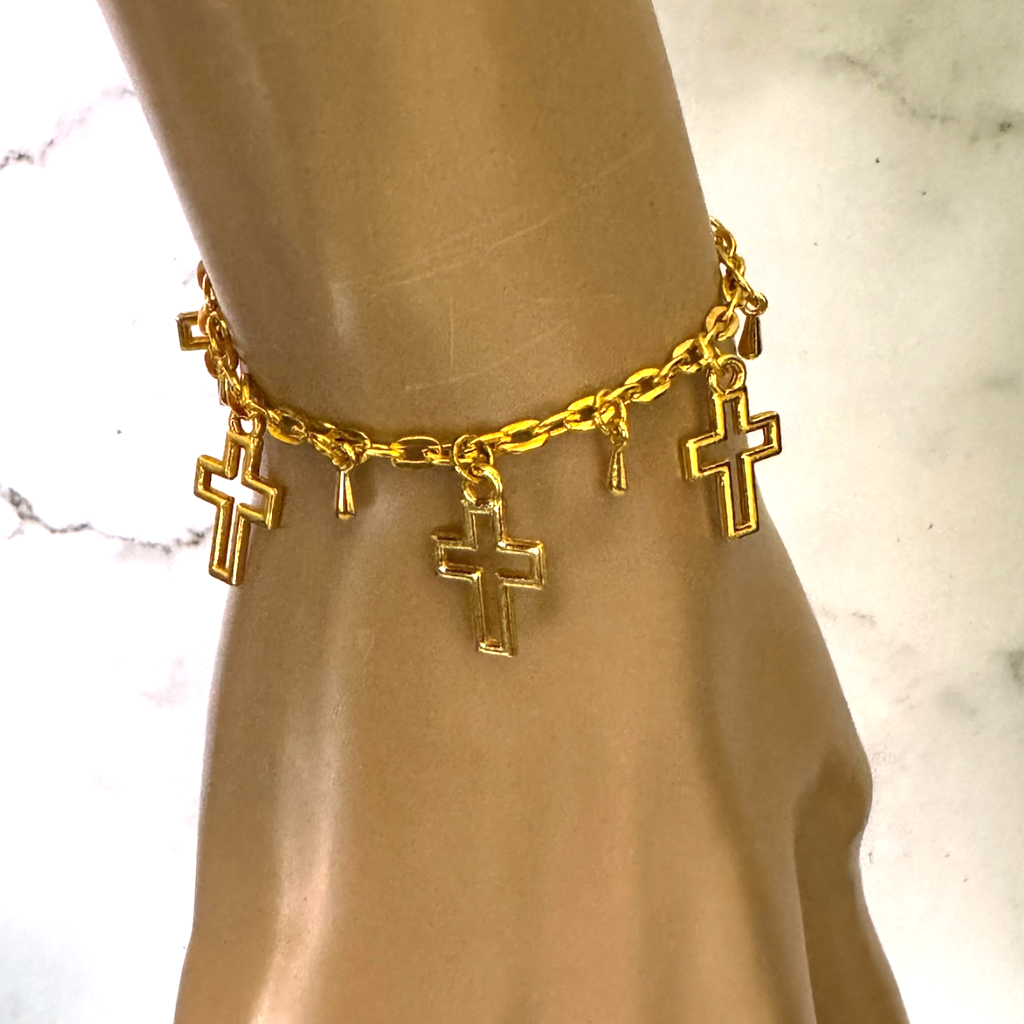 Gold Cross Charm Bracelet