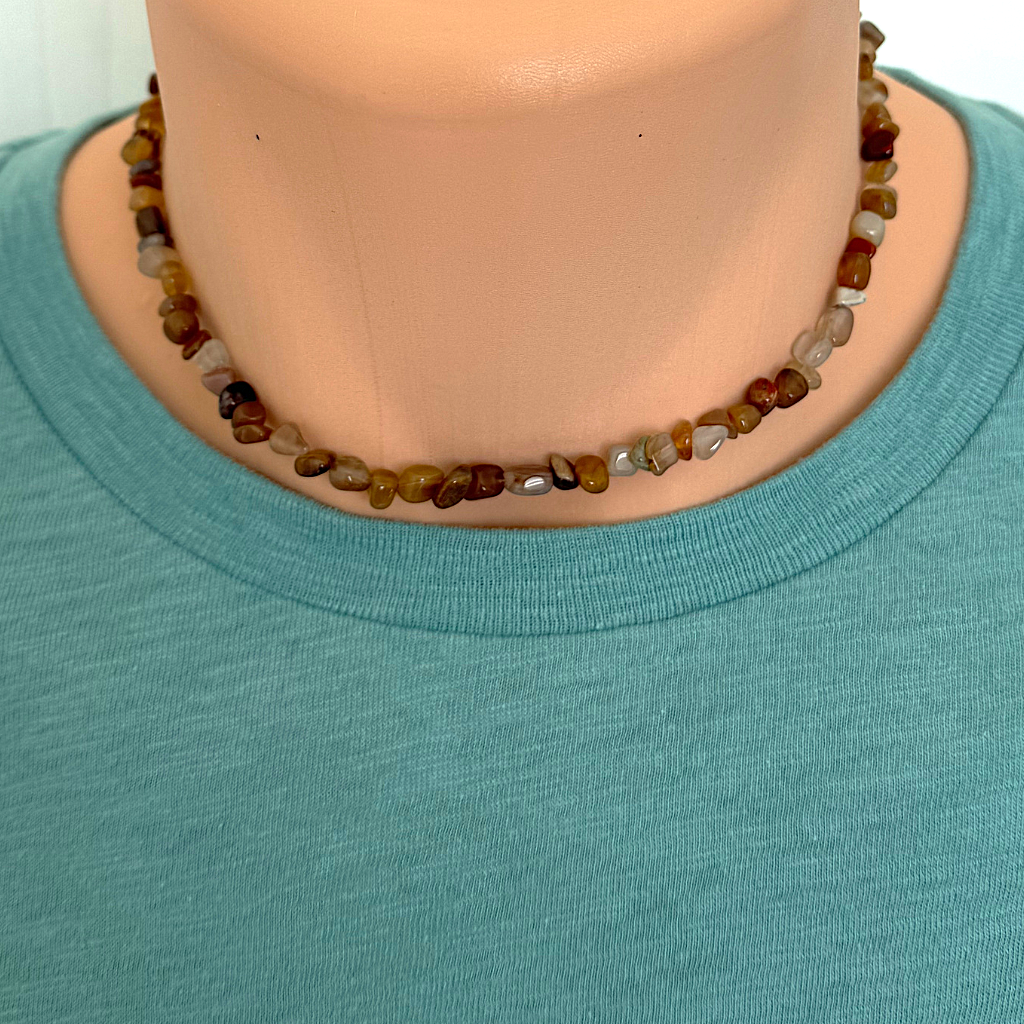 Mens Brazil Petrified Wood Chip Beaded Necklace | JaeBee Jewelry