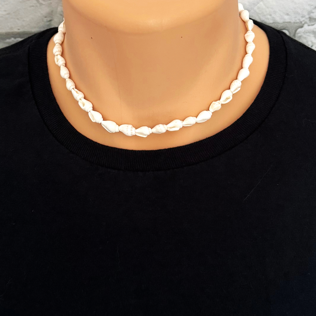 Buy the Mens White Puka Shell Necklace JaeBee Jewelry