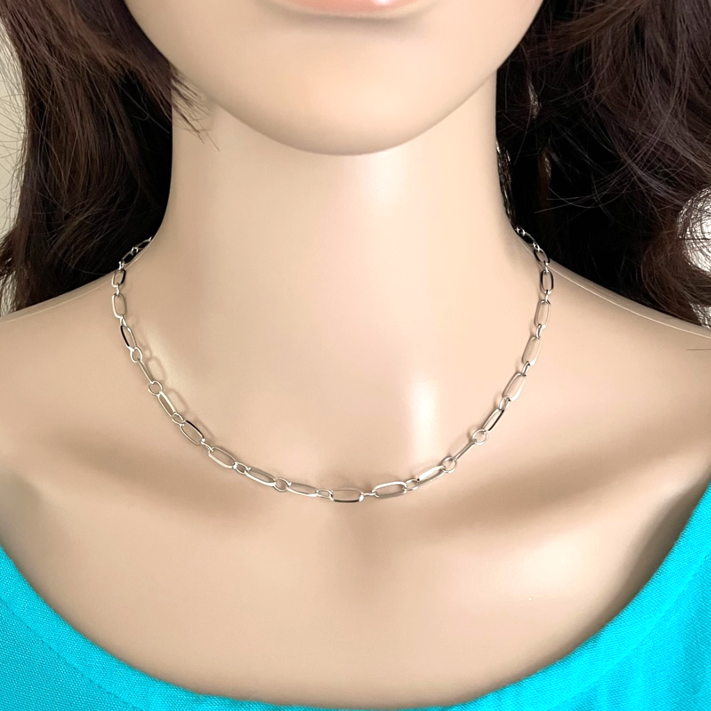 Silver Paperclip Double Ring Chain Necklace