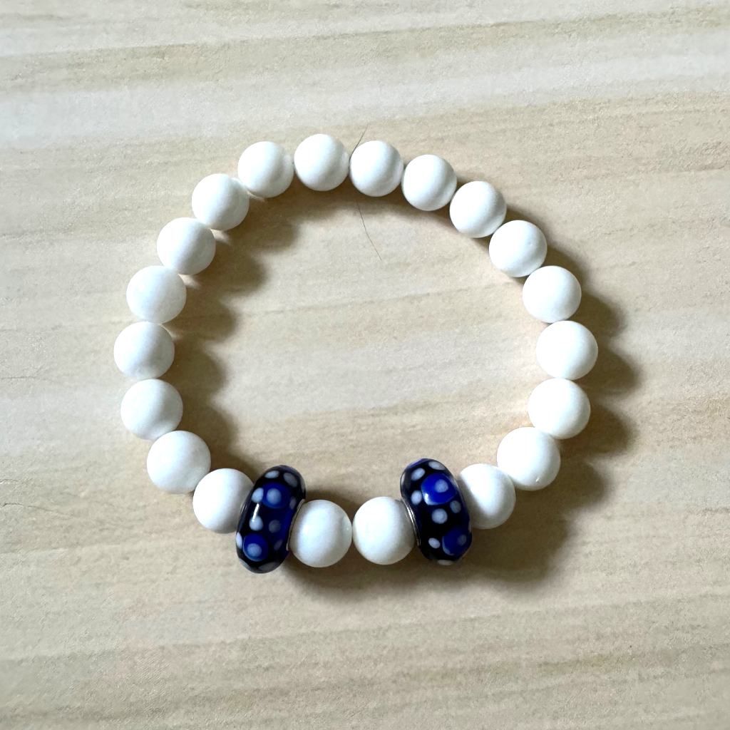 White Shell with Blue Glass Beaded Bracelet
