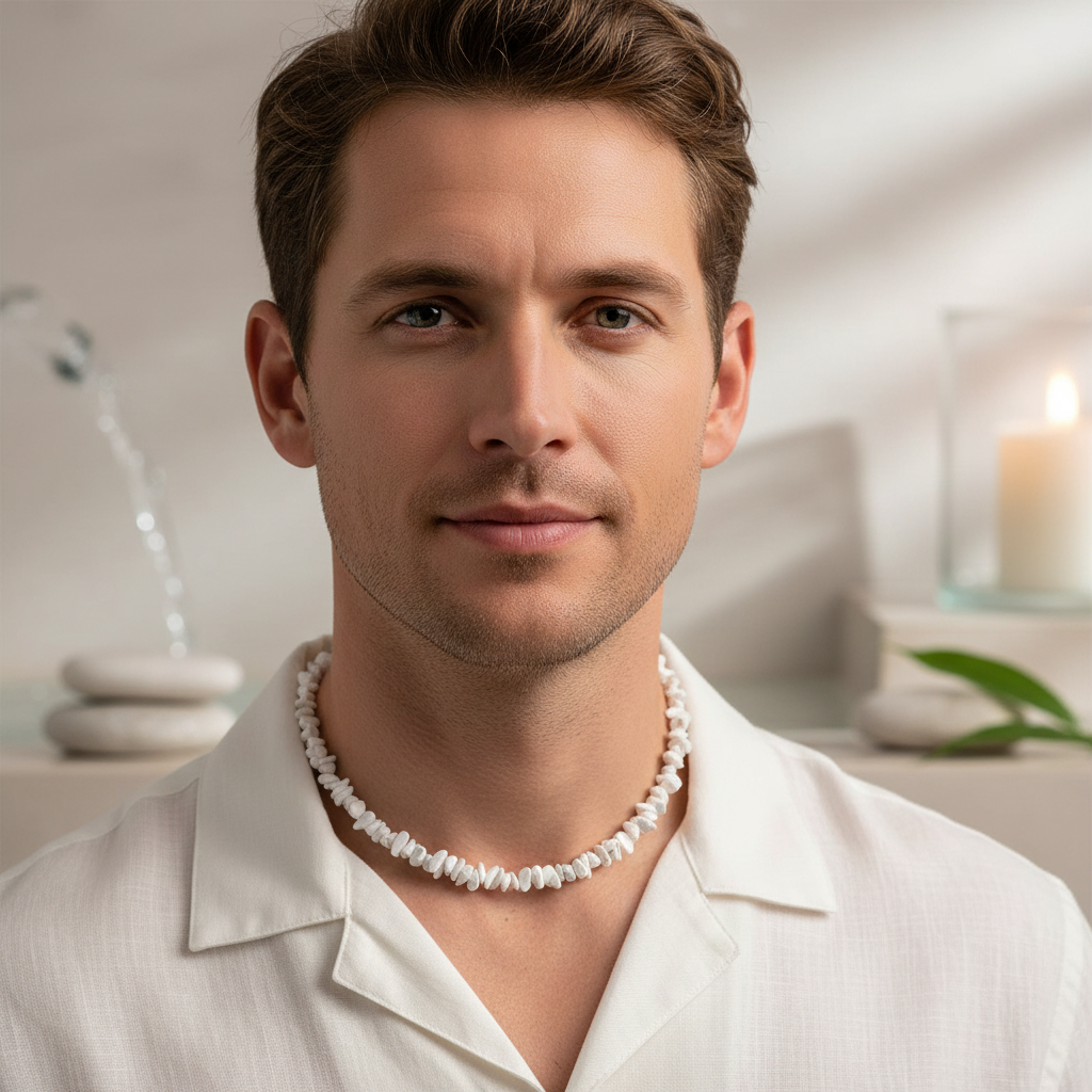 Mens White Howlite Chip Necklace | JaeBee Jewelry