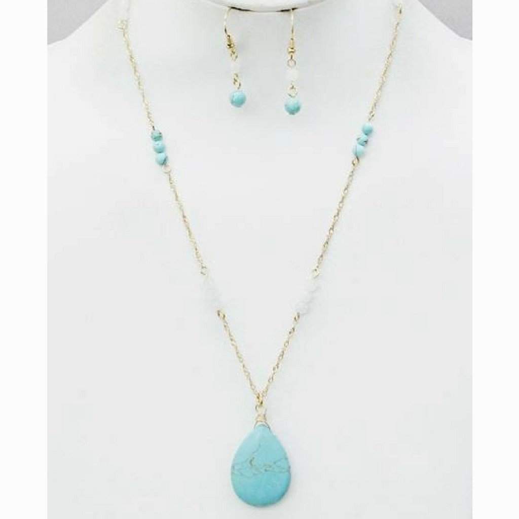 Teardrop Turquoise Drop Stone Necklace-Beaded Necklaces,Turquoise