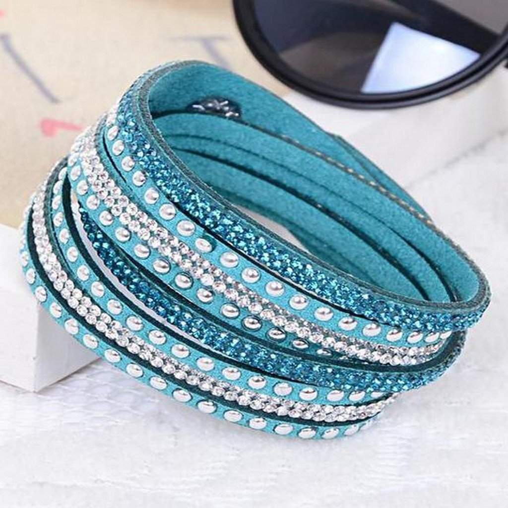 Buy the Blue Leather Wrap Crystal Studded Bracelet JaeBee