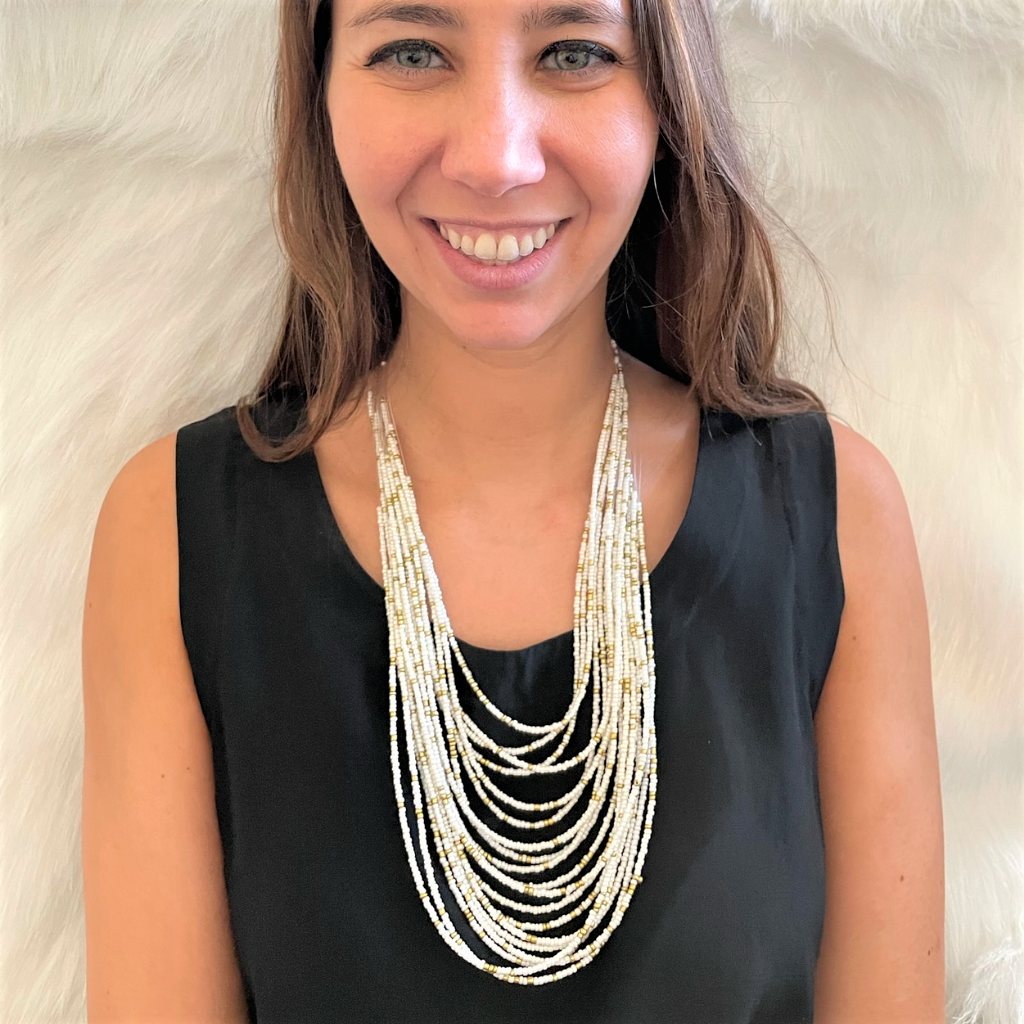 Buy the White and Gold Seed Bead Layered Necklace JaeBee Jewelry