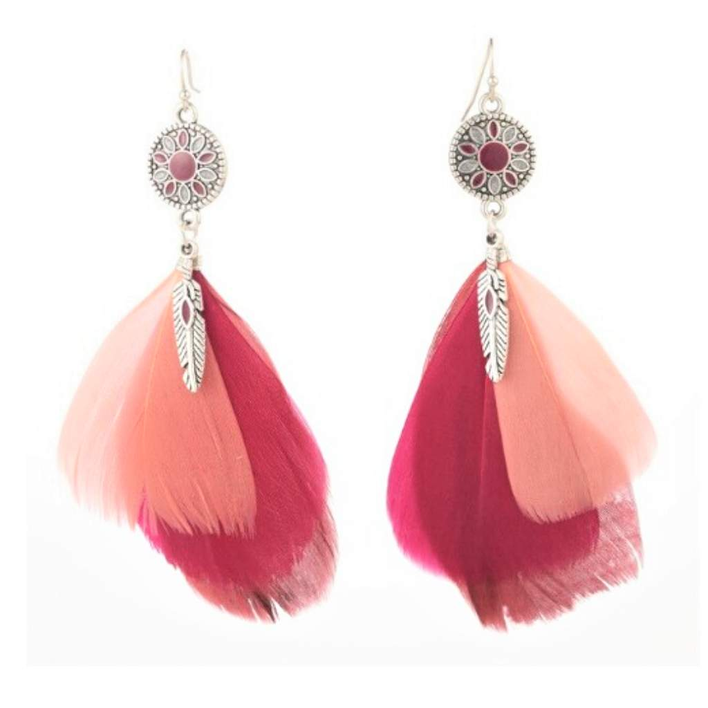 Pink Feather Long Dangle Earrings-Dangle Earrings