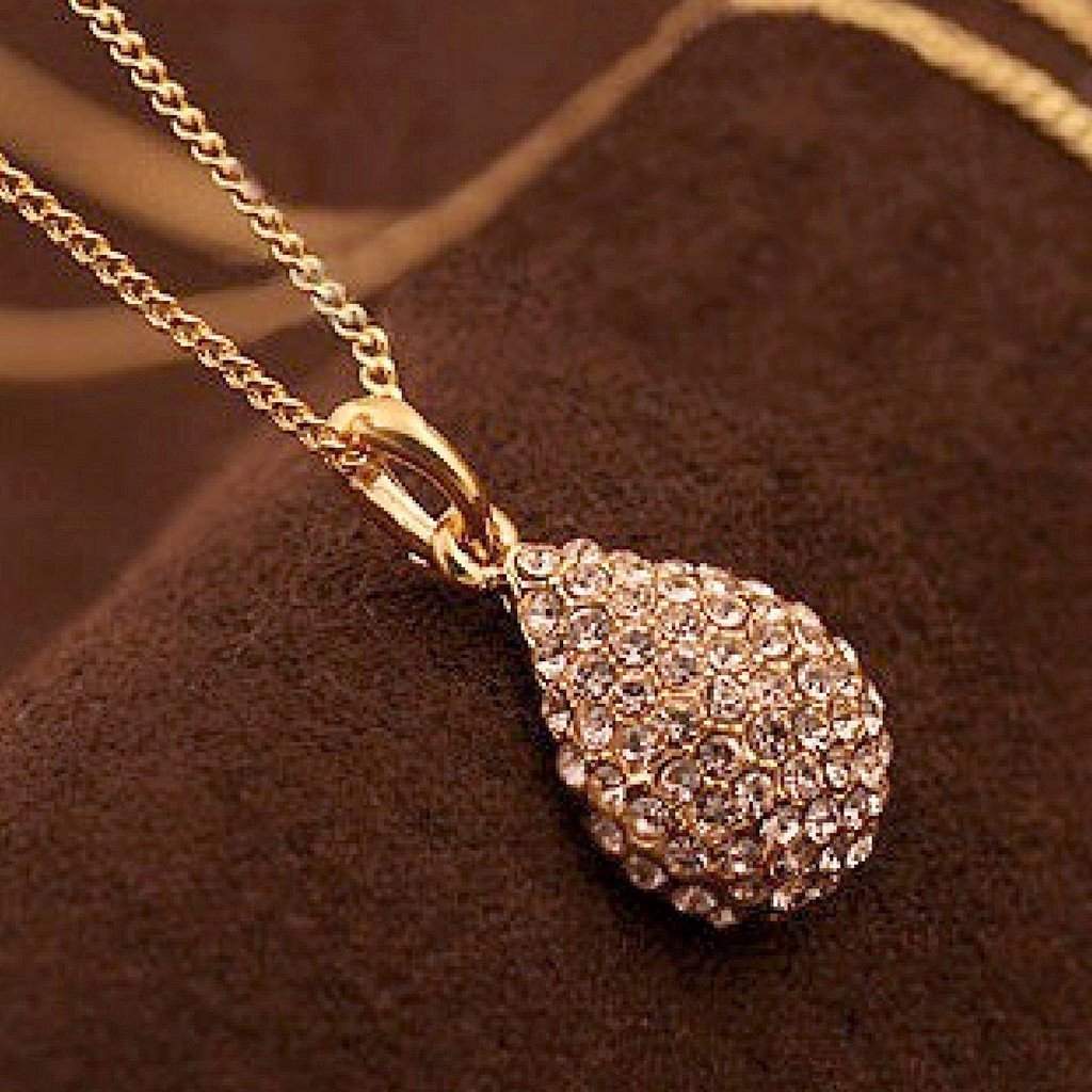 Gold and Crystal Teardrop Necklace-Gold Necklaces