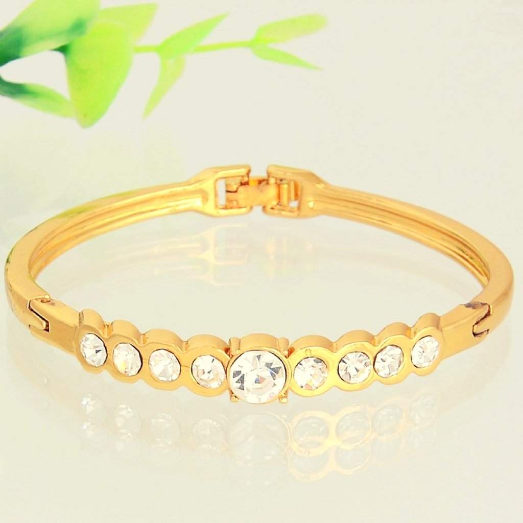 Gold Bangle Bracelet with Round Crystals-Bangle Bracelets,Gold Bracelets