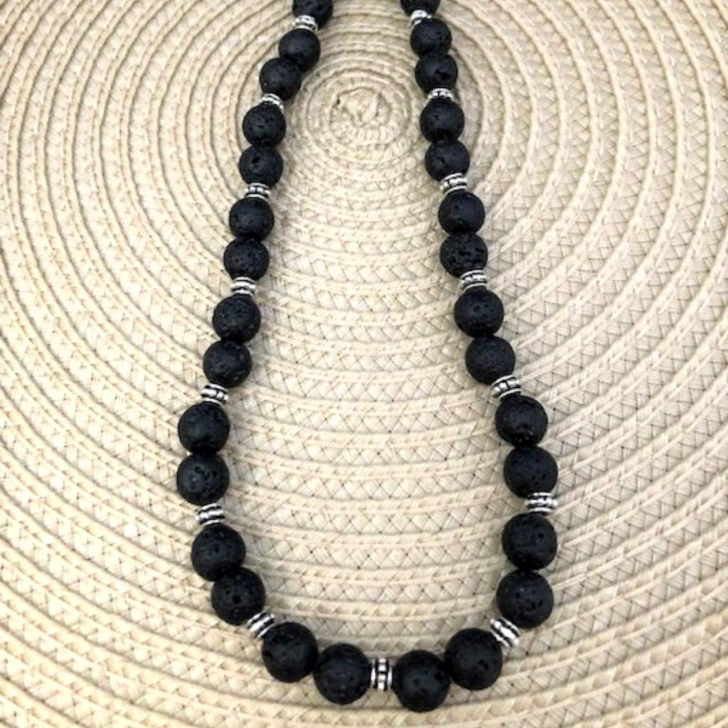 Black Lava Rock Mens and Womens Necklace-Beaded Necklaces