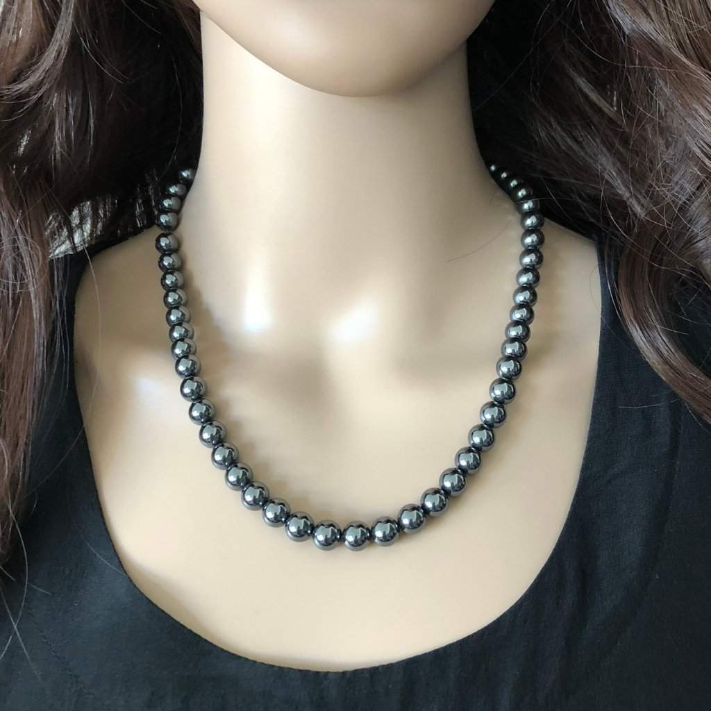 Hematite Beaded Necklace-Beaded Necklaces,Gray