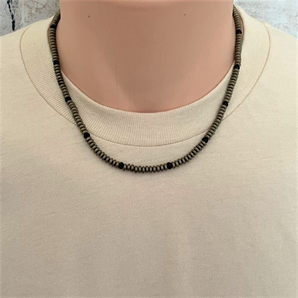 Antique Bronze Matte Hematite Rondelle and Black Beaded Mens