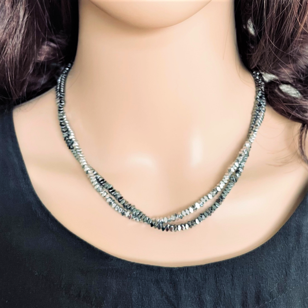 Buy Silver and Black Hematite Faceted Beaded Layered Necklace JaeBee