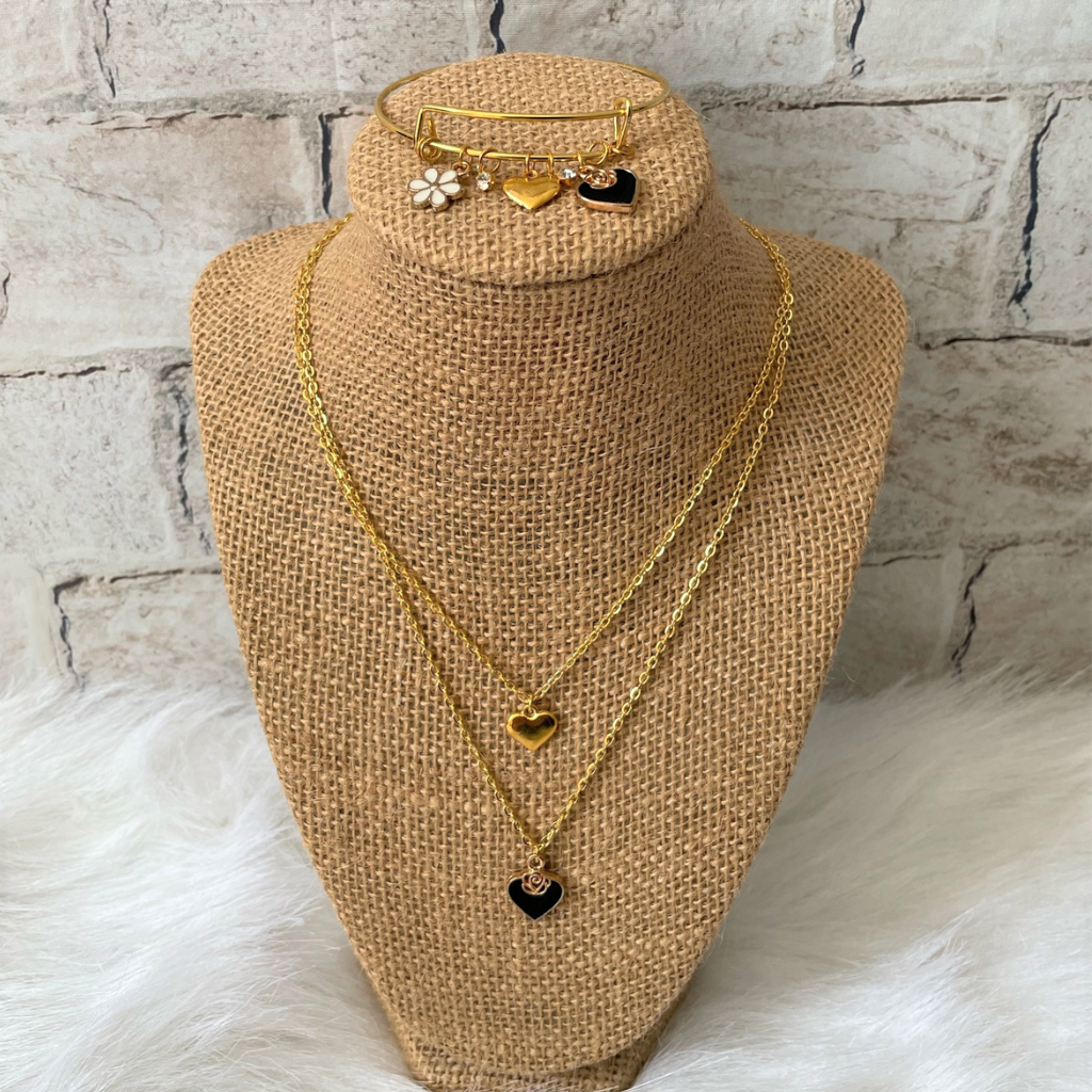 Gold Heart Necklace and Bracelet Gift Set