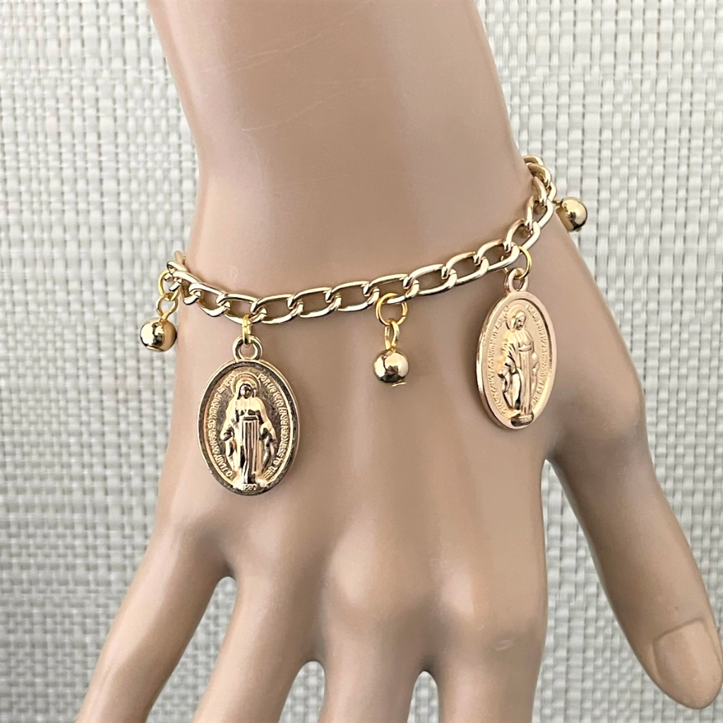 Gold Saint Mary Charm Bracelet