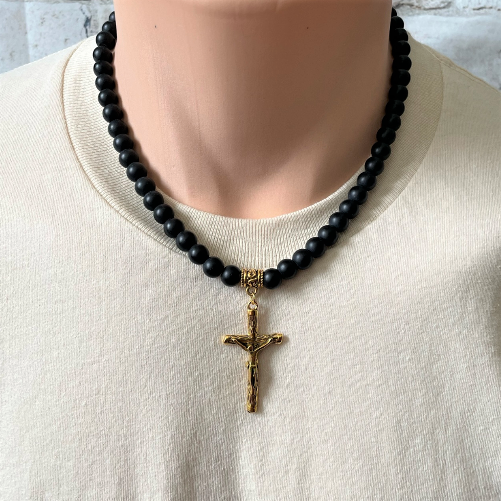 Black jesus cross online necklace