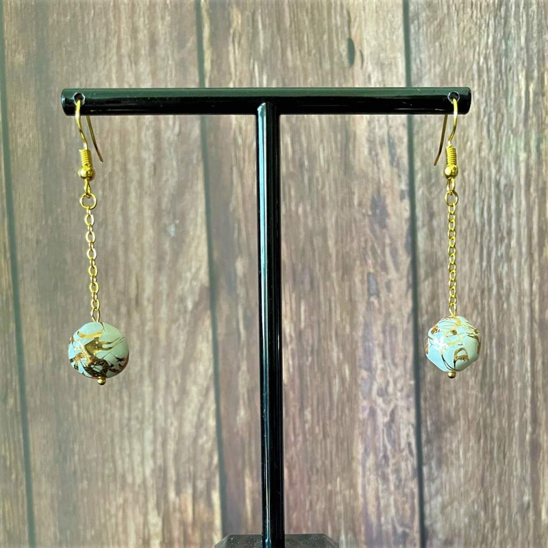 White and Gold Faceted Dangle Earrings-Dangle Earrings,Earrings,Gold,White