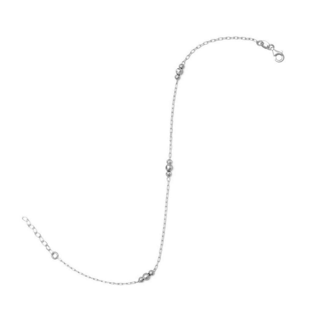 Sterling Silver Chain and Bead Anklet-Anklets,Sterling Silver