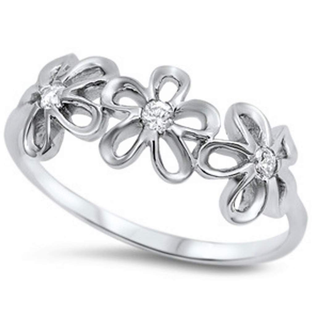 Sterling Silver and CZ Flower Ring Band-CZ Rings,Flower,Sterling Silver Rings