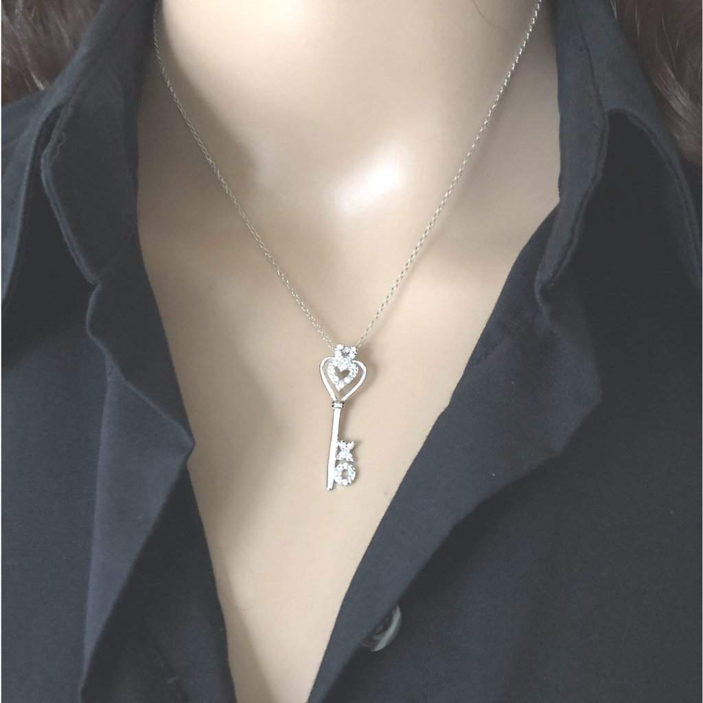 Buy the Sterling Silver and CZ Key Pendant with Hearts and XO | JaeBee