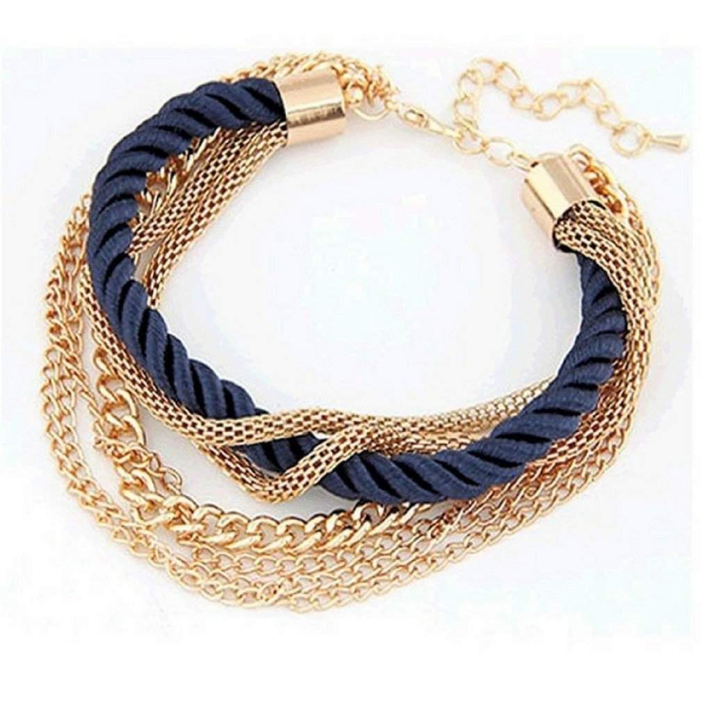 Multi Gold Chain Layered Navy Blue Bracelet-Blue,Chains,Gold Bracelets