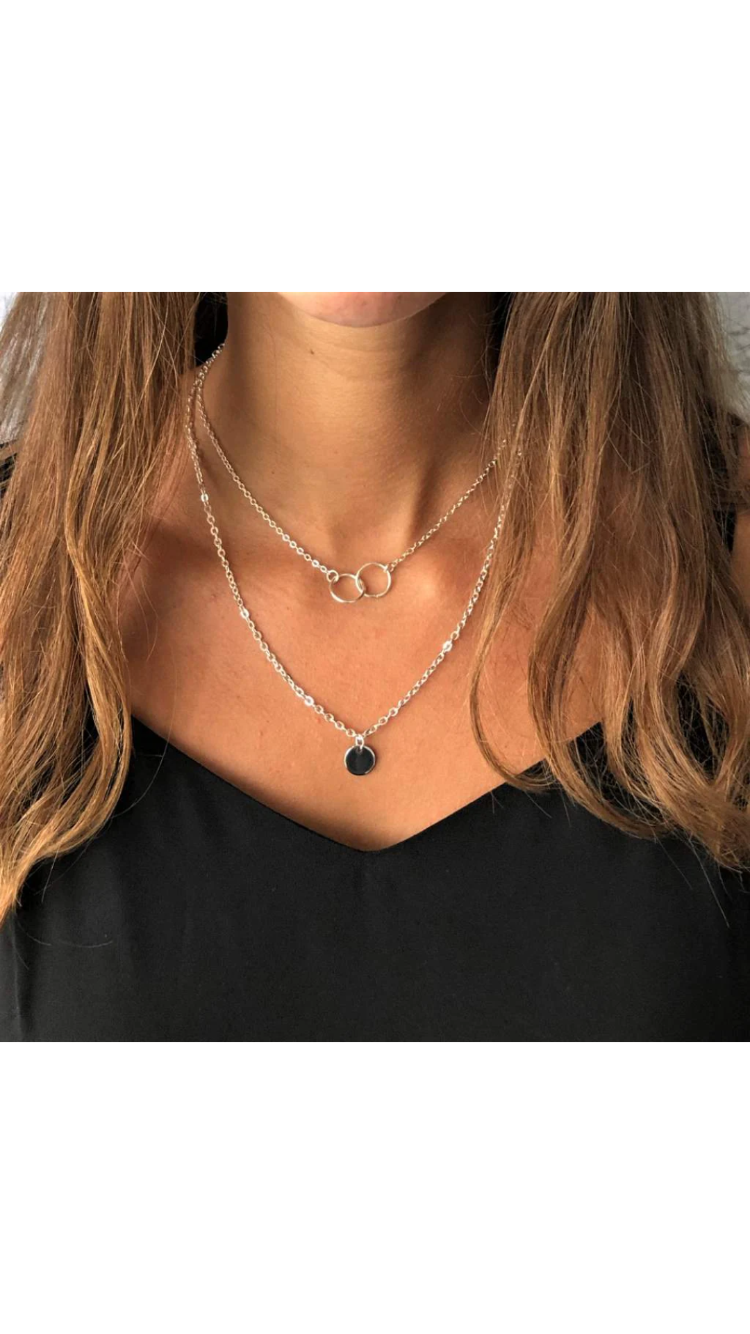 Silver Layered Ring and Disc Necklace