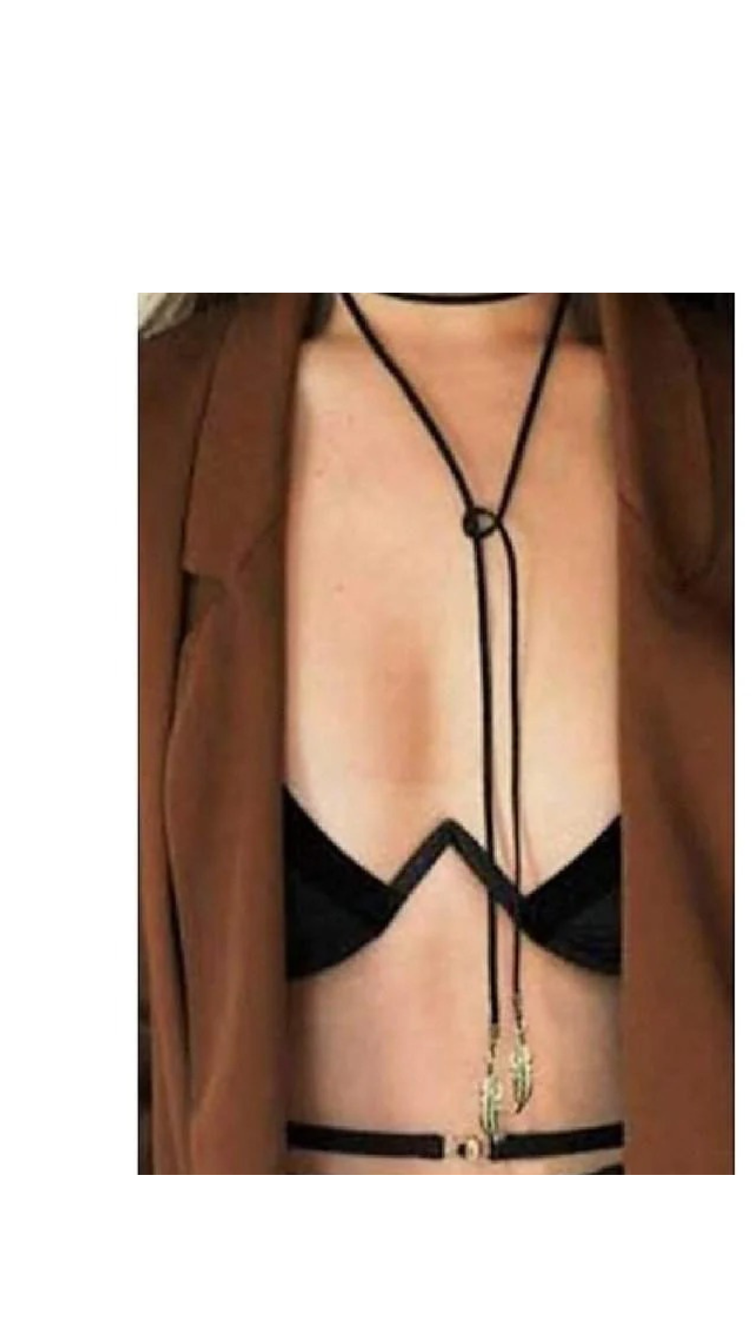 Black Suede Long Cord Wrap Choker Necklace with Gold Leaf Tip - JaeBee