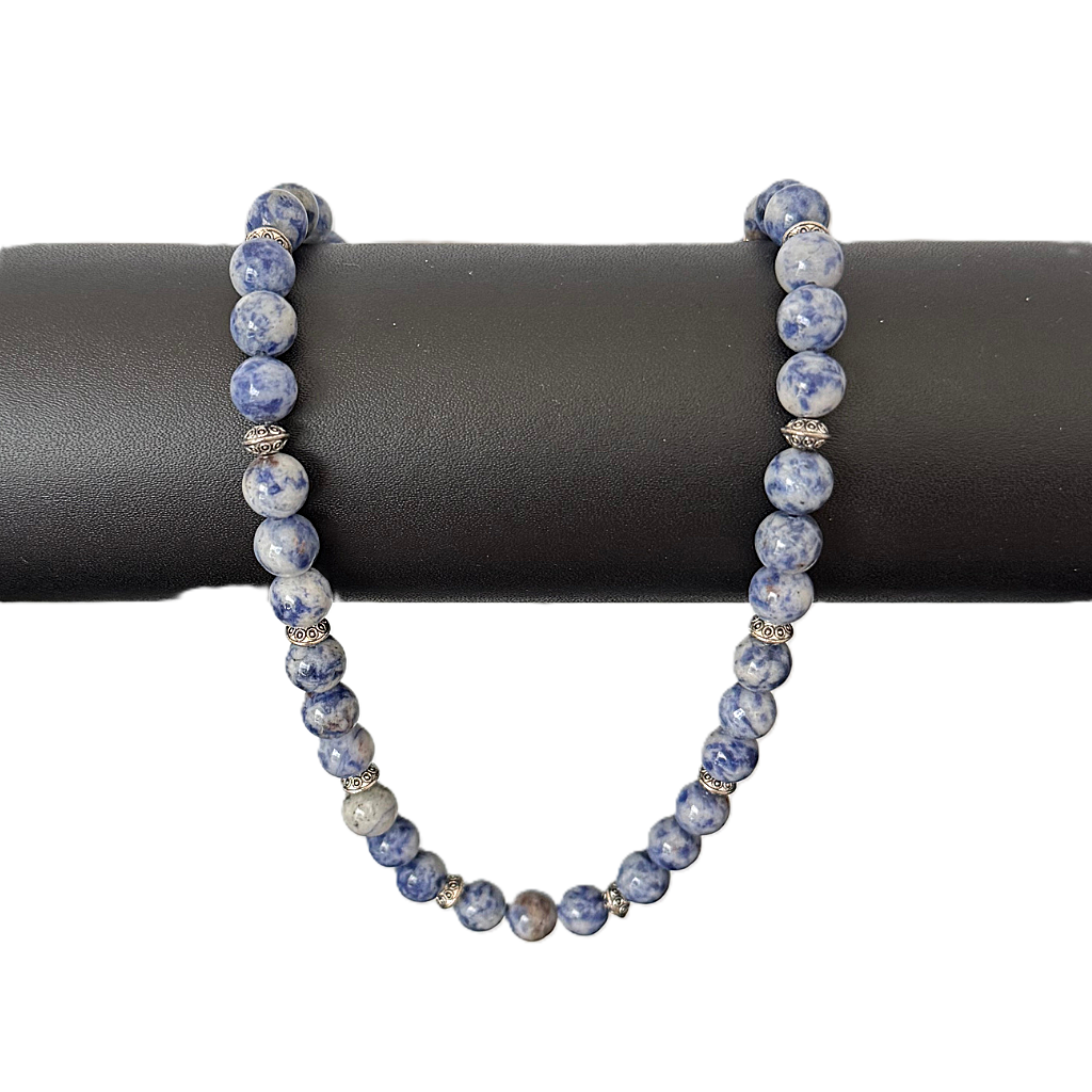 Brazil Sodalite and Silver Mens Beaded Necklace On A Bar