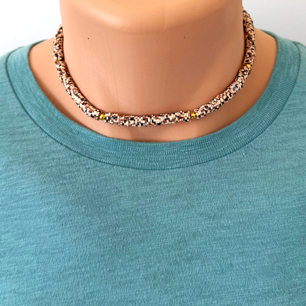 Brown Camouflage Mens Polymer Necklace