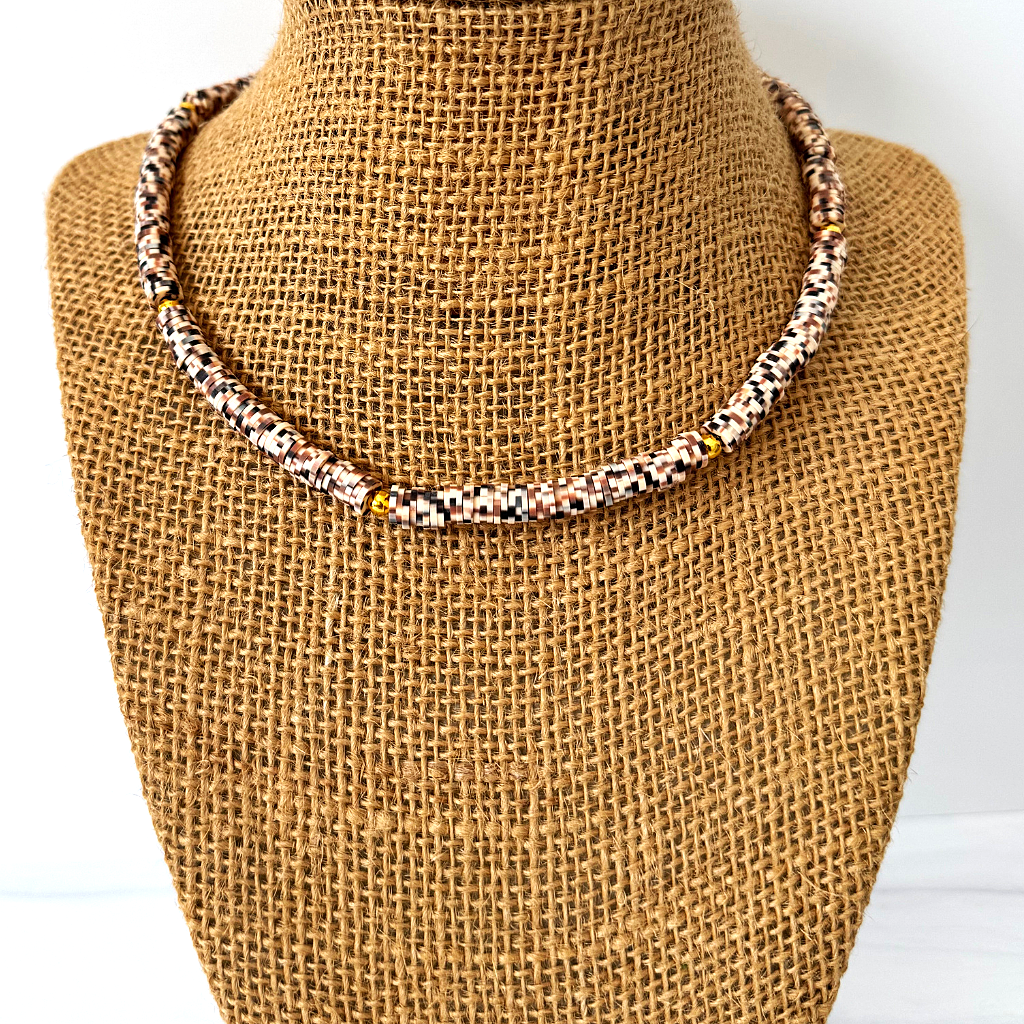 Brown Camouflage Mens Polymer Necklace 16"