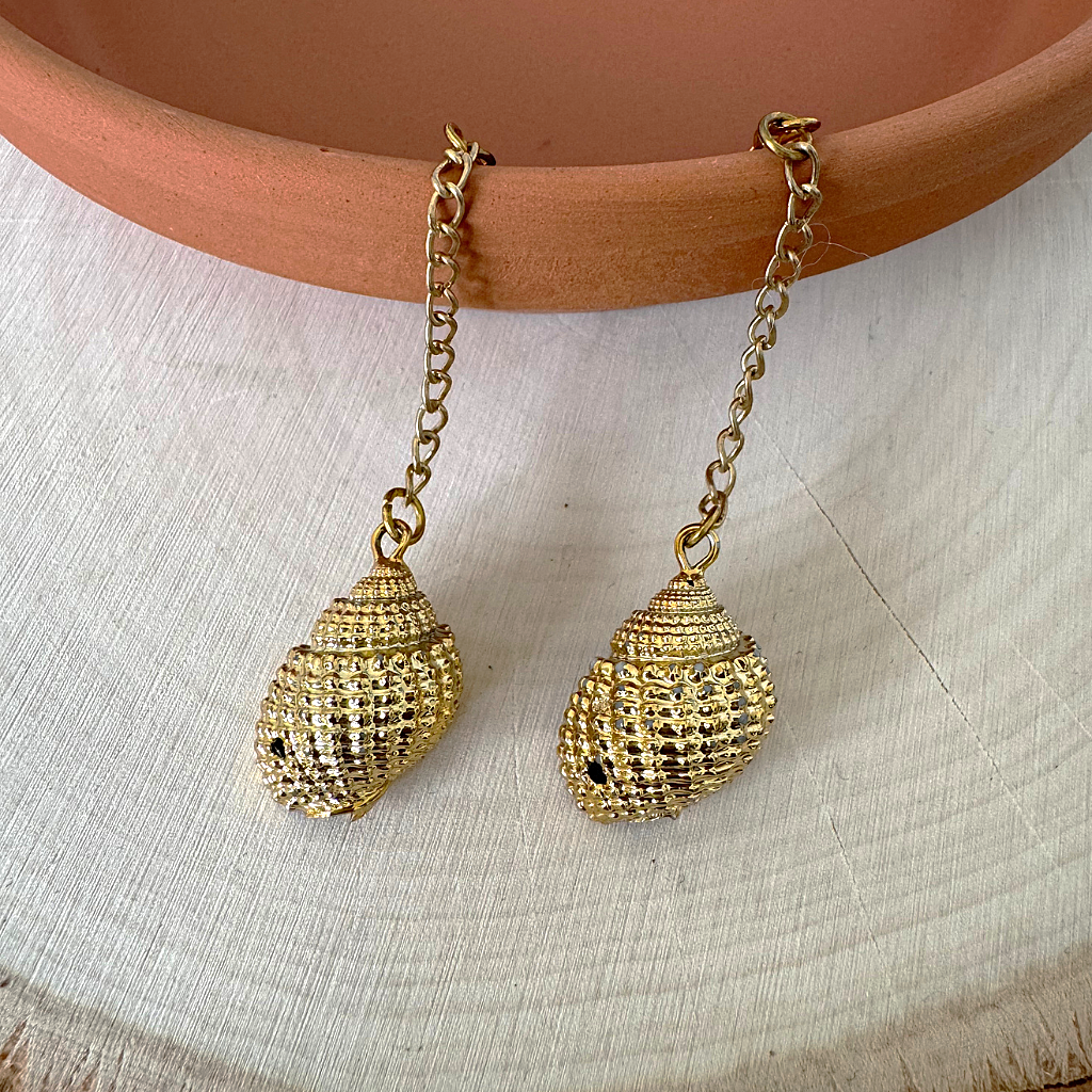 Gold Shell Long Dangle Earrings