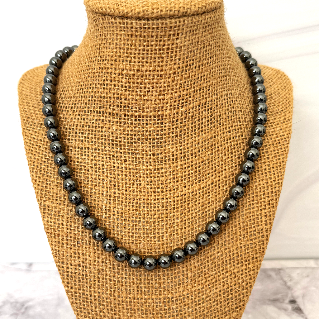 Hematite Mens Beaded Necklace 22"