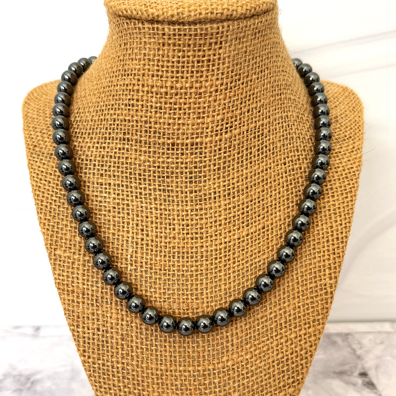 Hematite Mens Beaded Necklace 22"