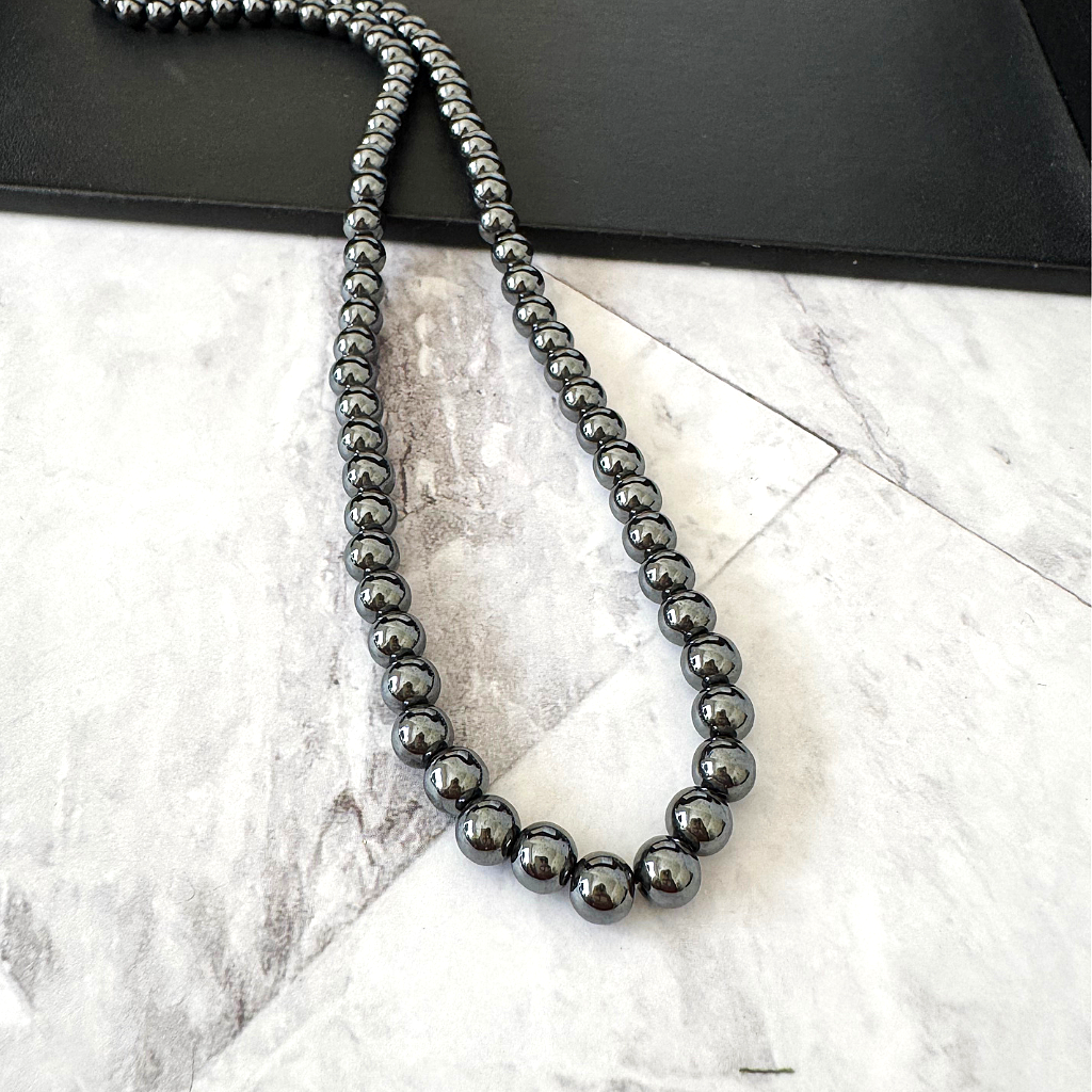 Hematite Mens Beaded Necklace 8mm