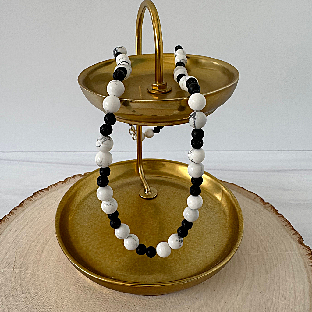 Mens 6mm Howlite and Black Lava 4mm Necklace 