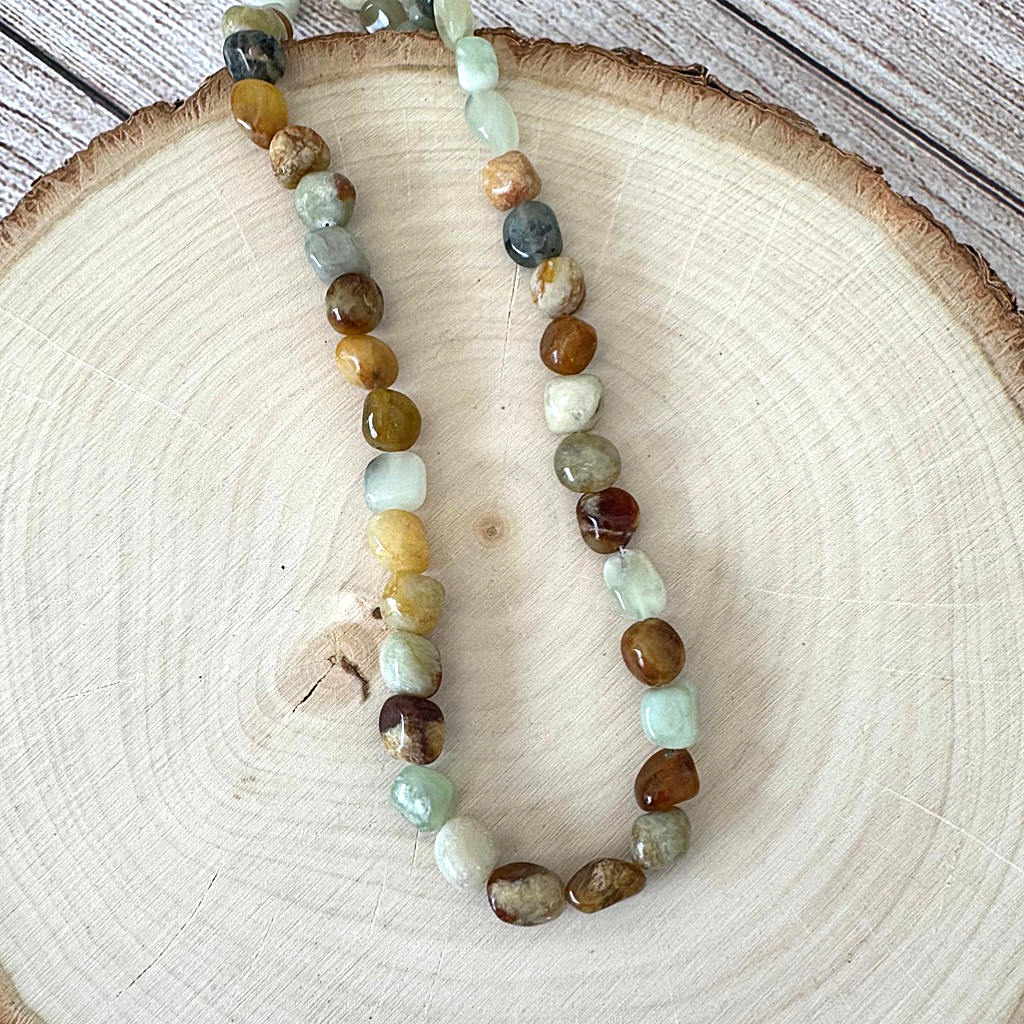 Mens Antique Serpentine Nugget Necklace On Wood