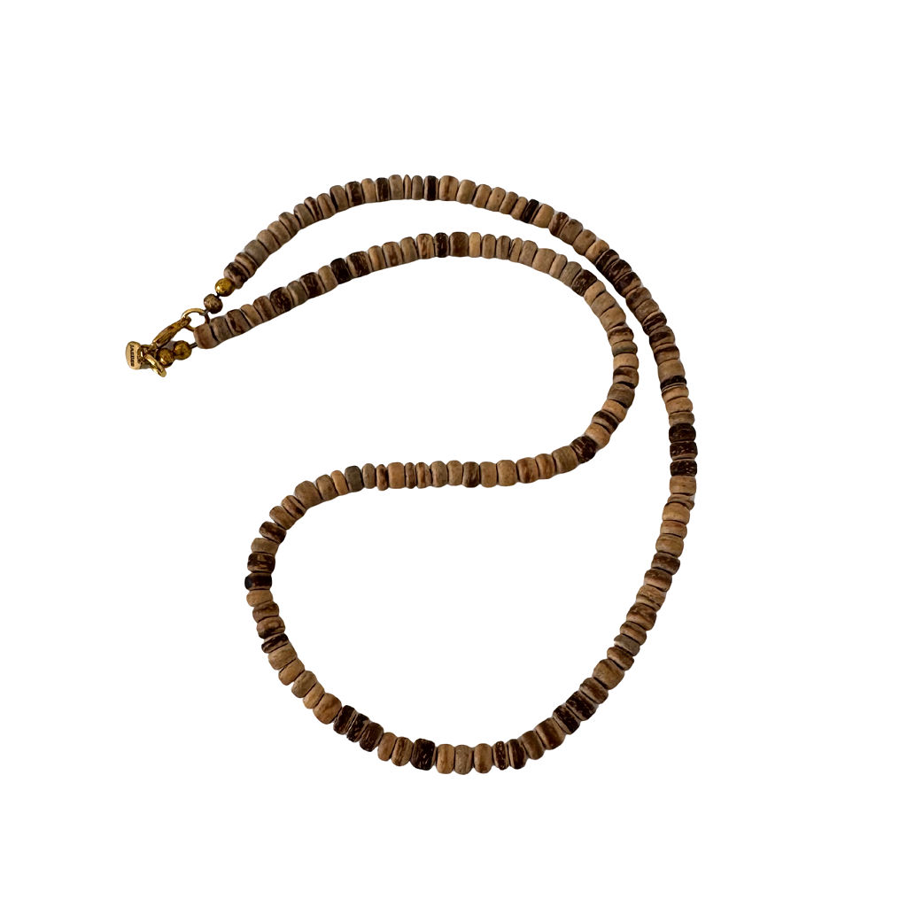 Mens 5mm Brown Coconut Shell Heishi Beaded Necklace.