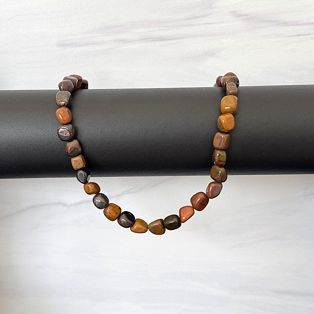 Mens Golden Wooden Jasper Nugget Beaded Necklace
