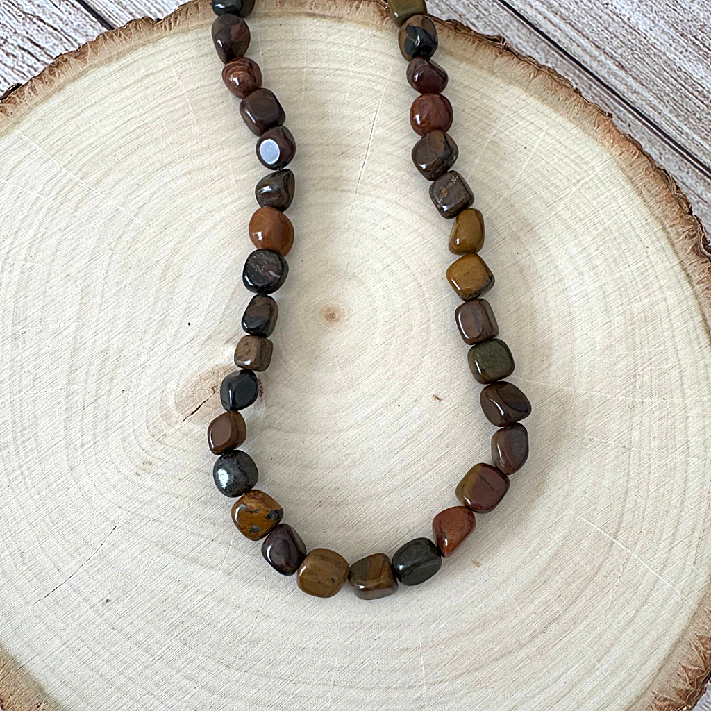 Mens Golden Wooden Jasper Nugget Beaded Necklace