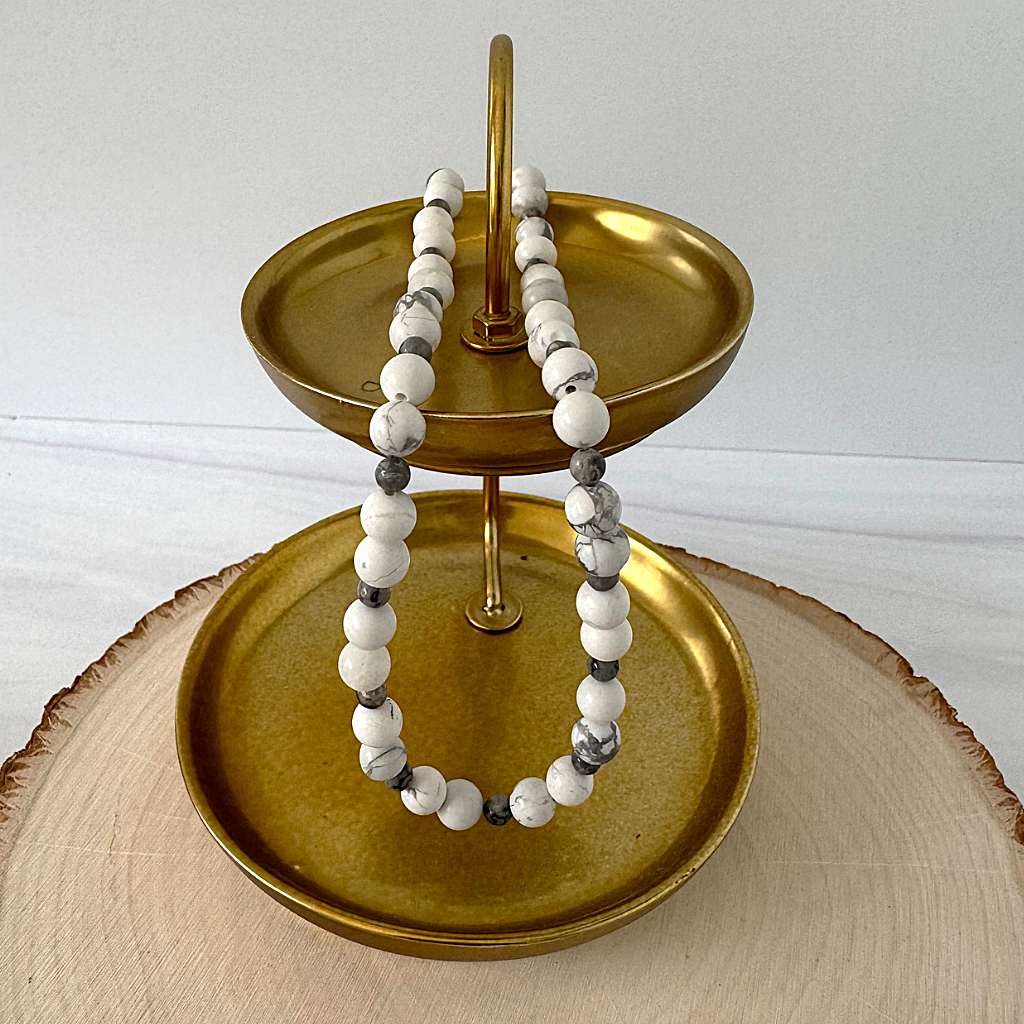 Mens Howlite and Map Beaded Necklace