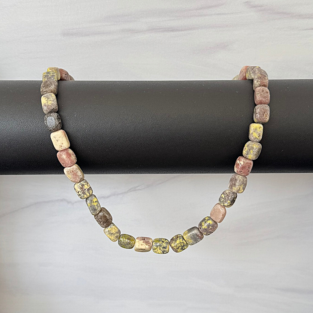 Mens Lepidolite Pebble Beaded Necklace On Pole