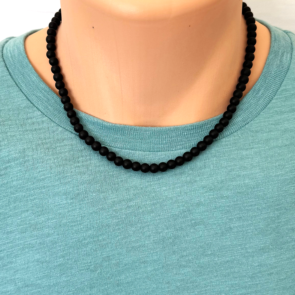 Mens Matte Black Onyx Beaded Long and Short 6mm Necklace 18", 20"