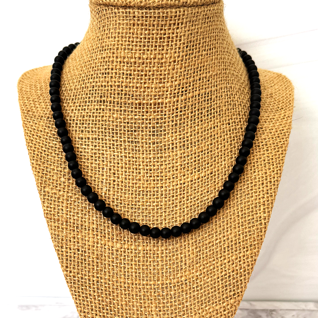 Mens Matte Black Onyx Beaded Long and Short 6mm Necklace 28", 30", 32"