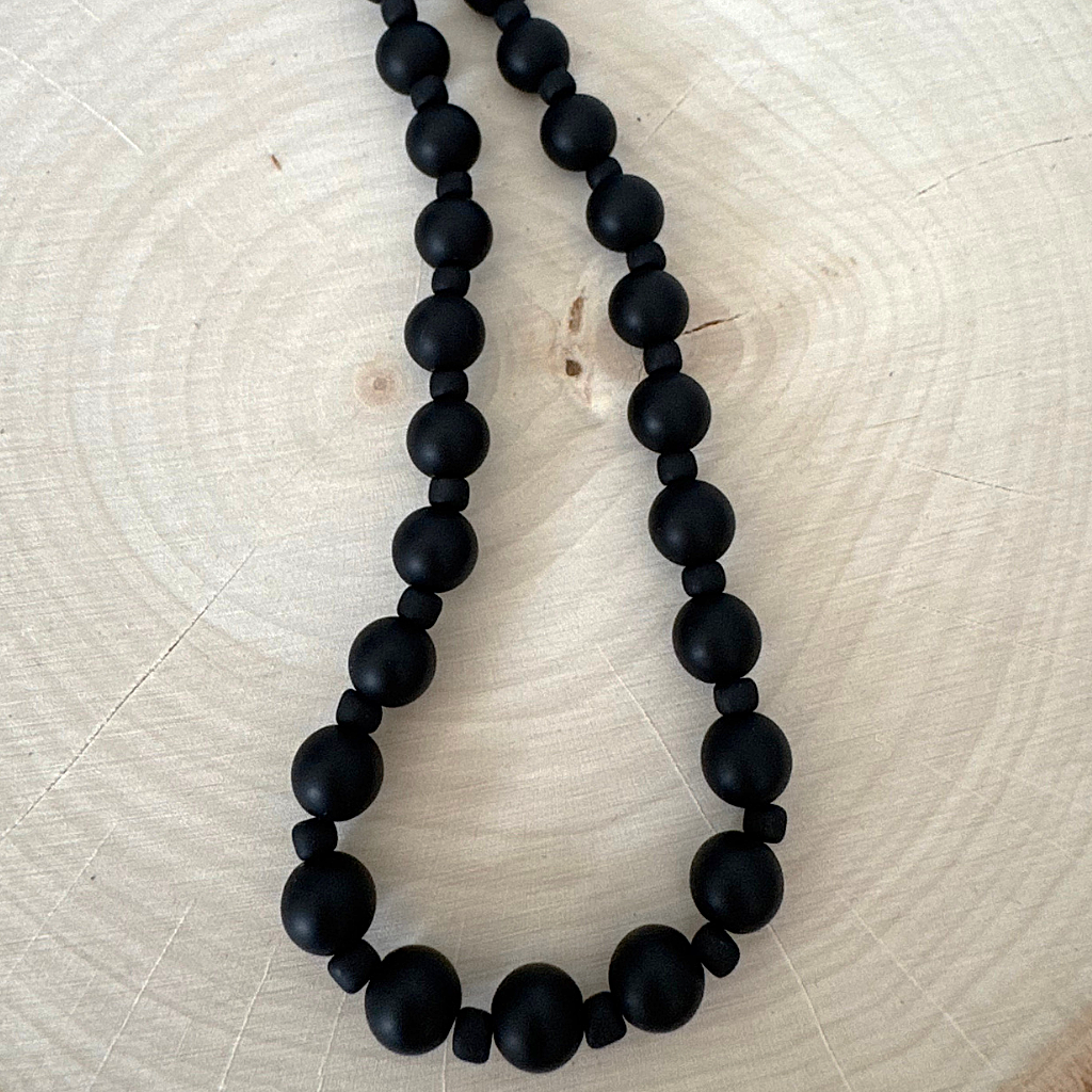 Mens Matte Black Onyx and Matte Toho Beaded Necklace On Wood