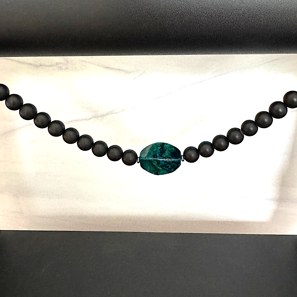 Mens Matte Black Onyx and Yellow Turquoise Stone Necklace Suspended