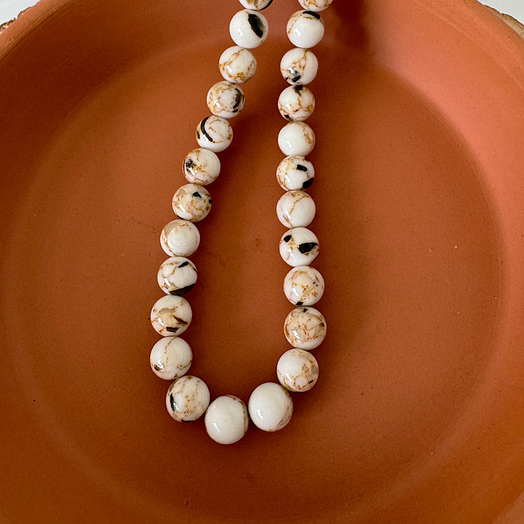 White and Brown Howlite Shell Mens Beaded Necklace