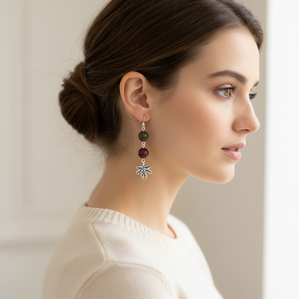 Apple Jasper Earrings On A Women.