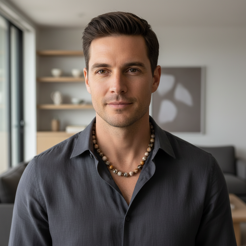 Australia Agate Mens Beaded Necklace.