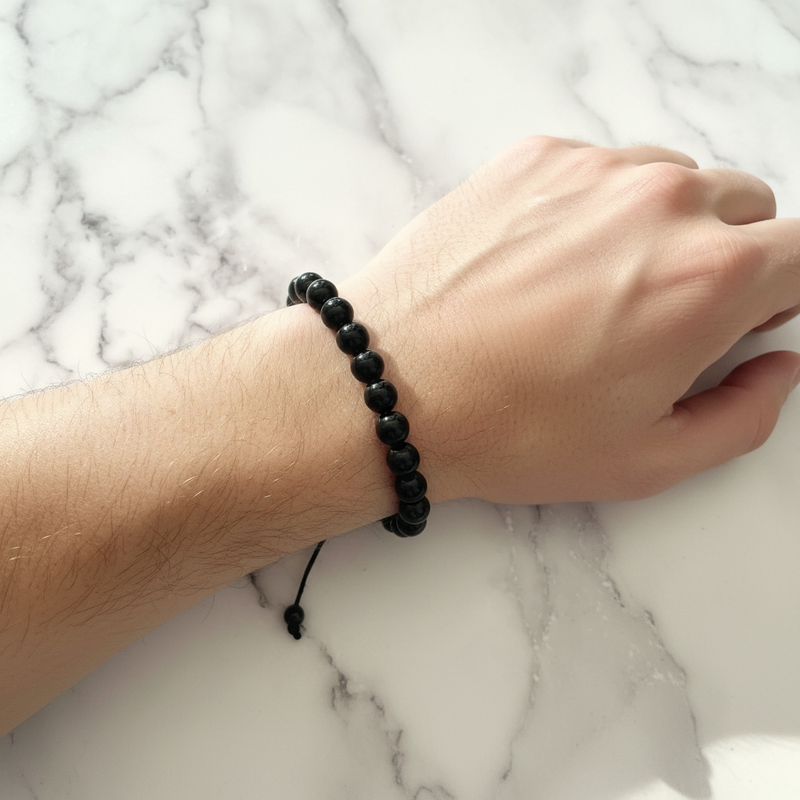 Black Onyx Adjustable Bracelet 
On a Mans Wrist.