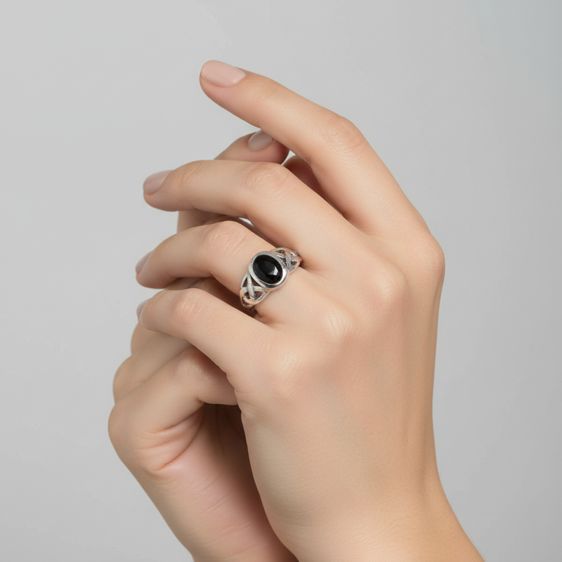 Black Onyx Ring On a Hand.